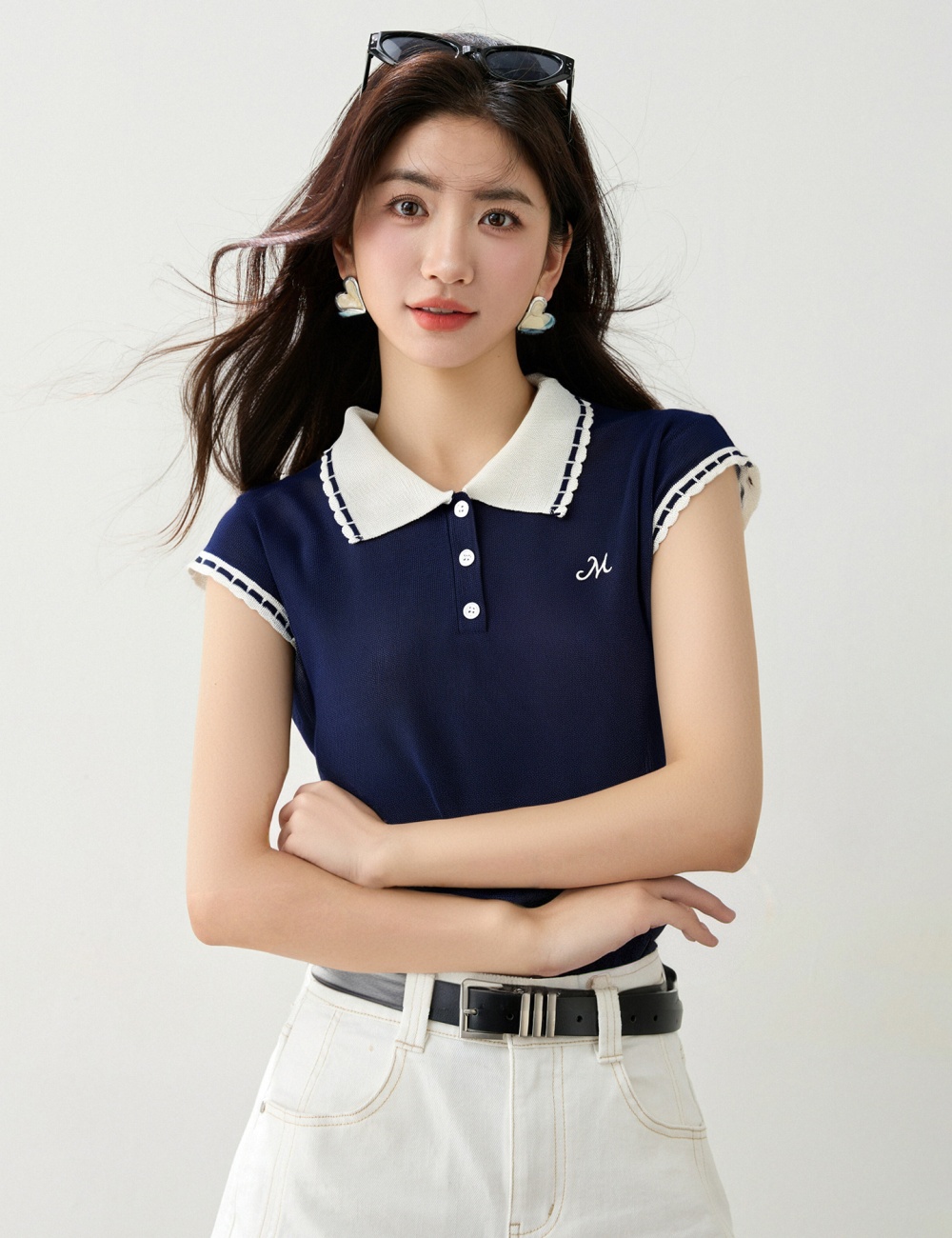 Short sleeve loose T-shirt lapel tops for women