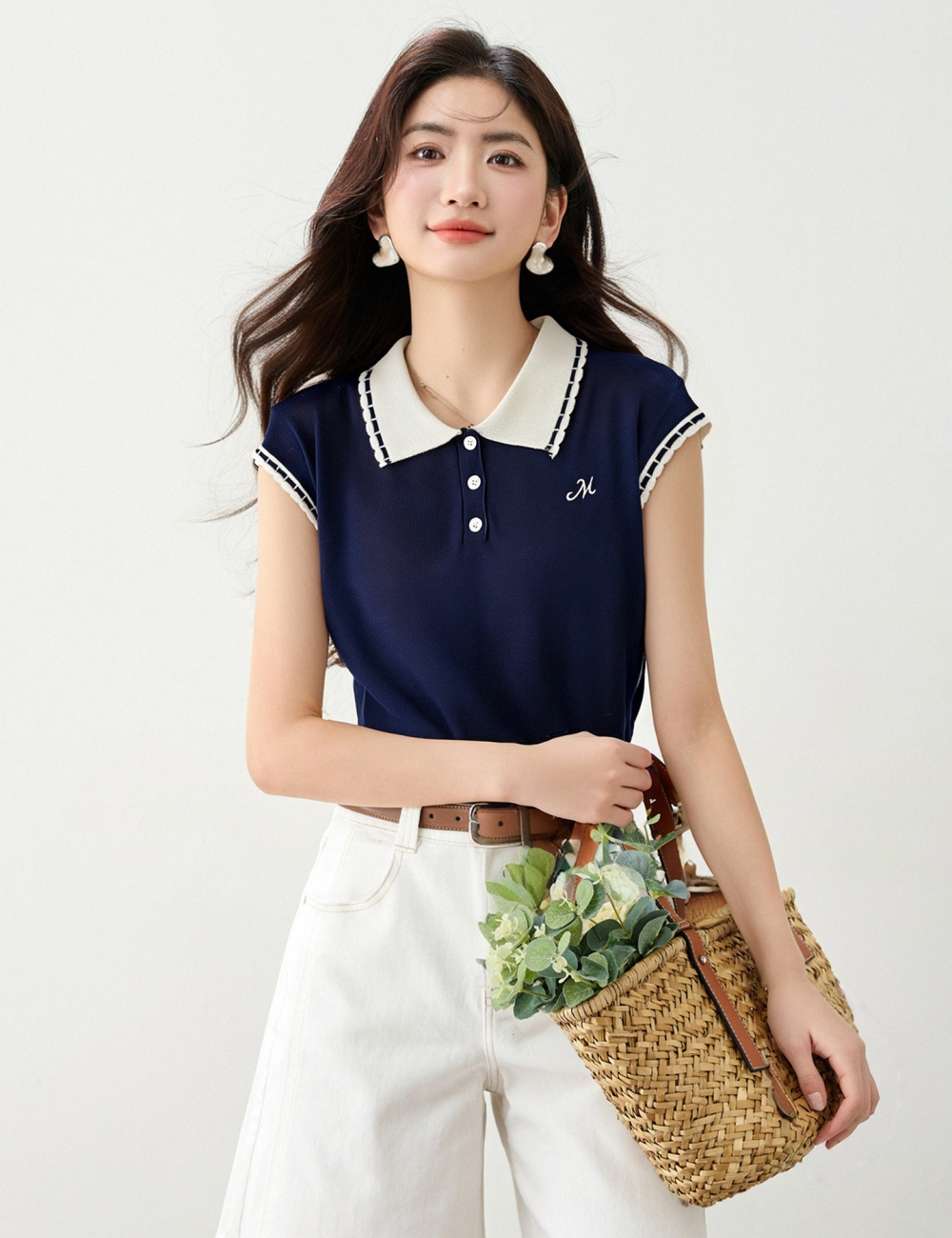 Short sleeve loose T-shirt lapel tops for women