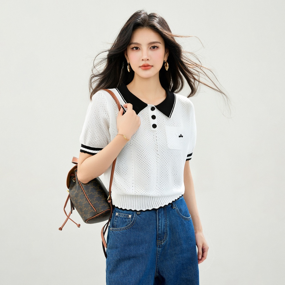Show young all-match mixed colors mesh sweater for women