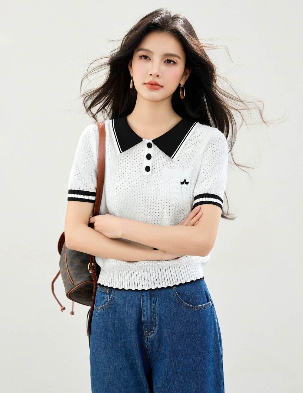 Show young all-match mixed colors mesh sweater for women