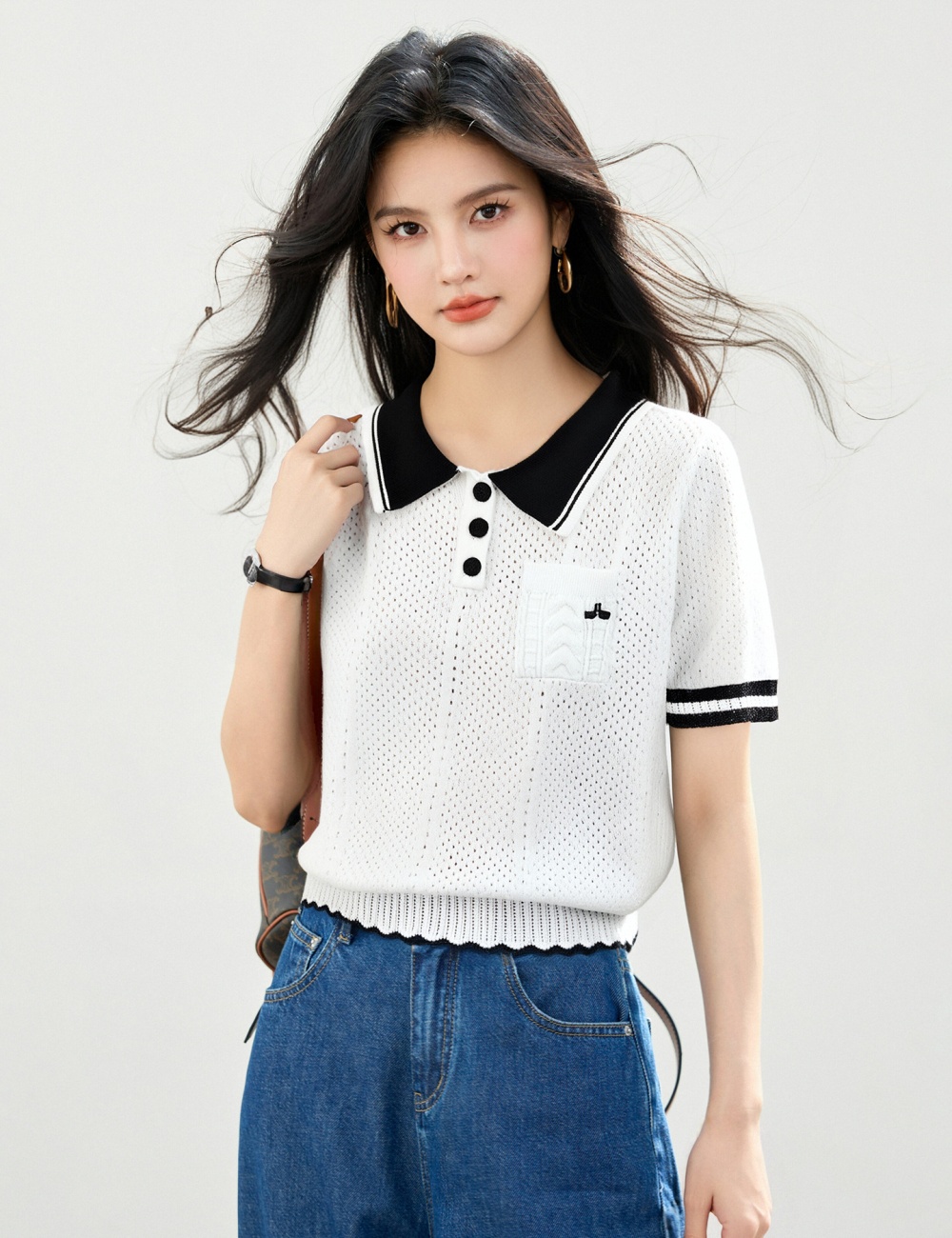 Show young all-match mixed colors mesh sweater for women