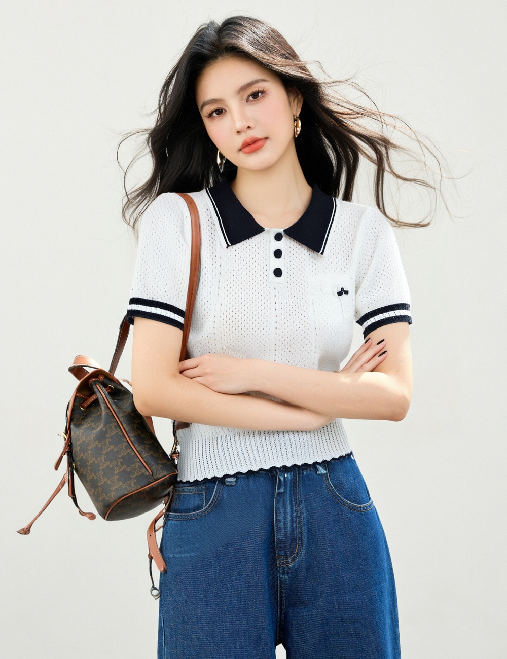 Show young all-match mixed colors mesh sweater for women