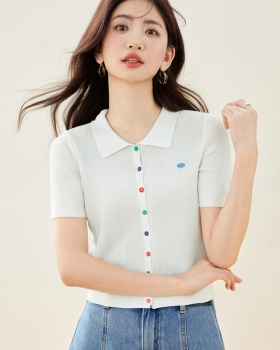 Buckle slim thin tops summer unique T-shirt