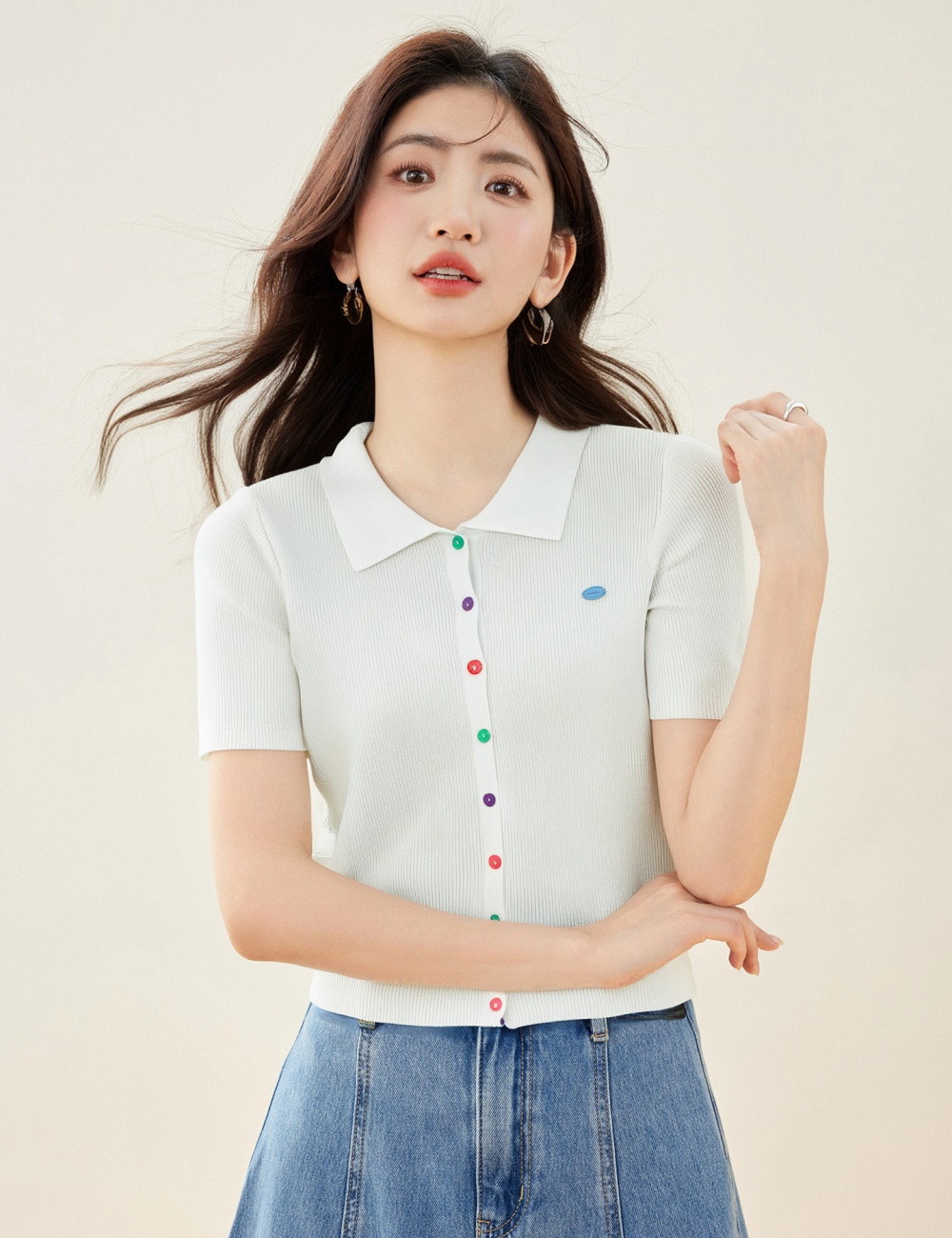 Buckle slim thin tops summer unique T-shirt