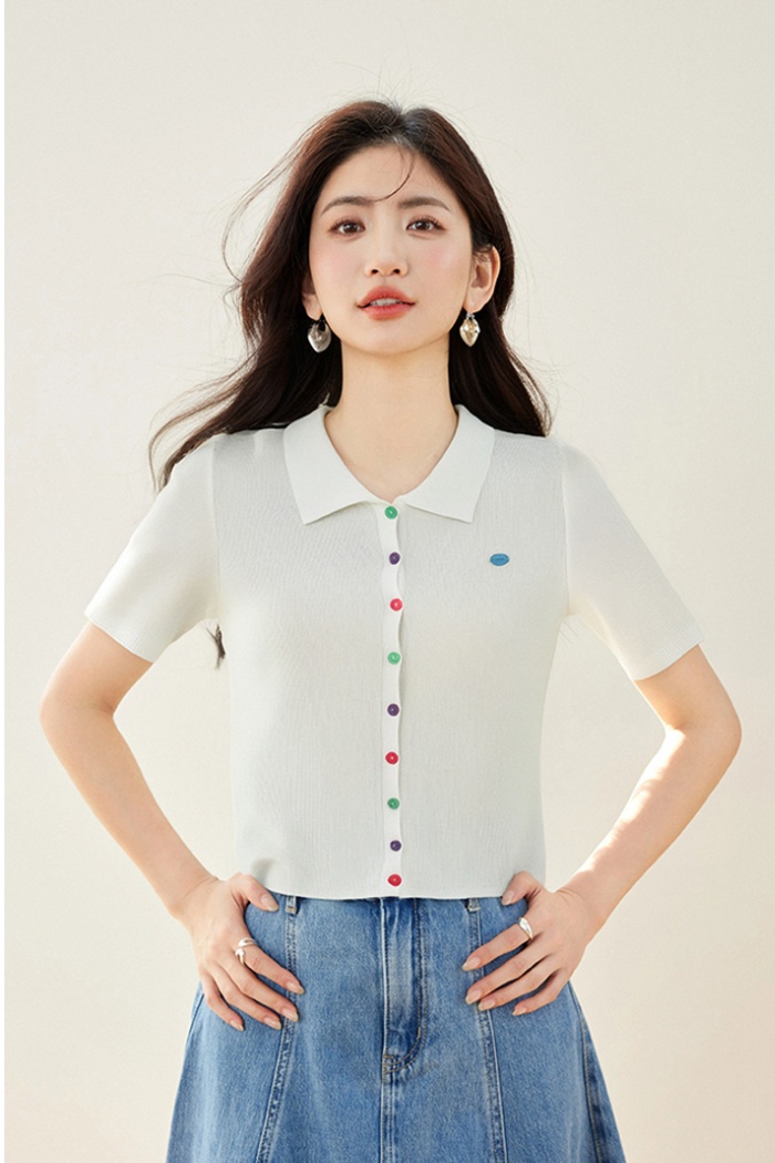 Buckle slim thin tops summer unique T-shirt