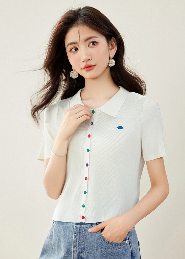 Buckle slim thin tops summer unique T-shirt