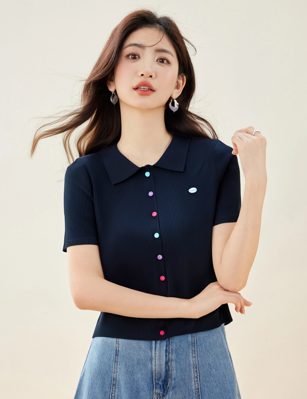 Buckle slim thin tops summer unique T-shirt