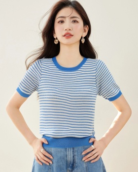 Niche stripe T-shirt all-match mixed colors tops