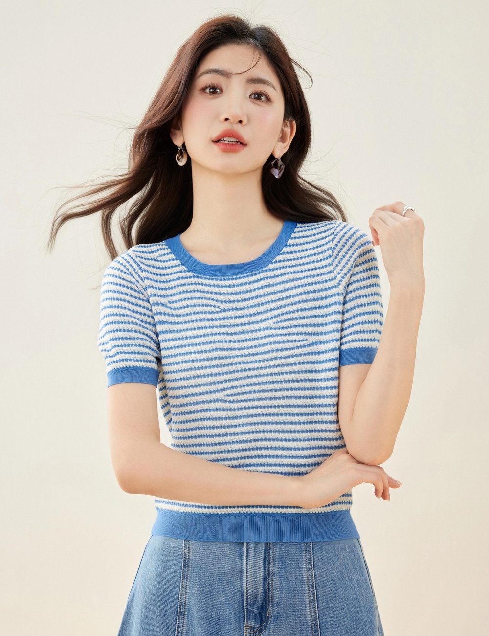 Niche stripe T-shirt all-match mixed colors tops
