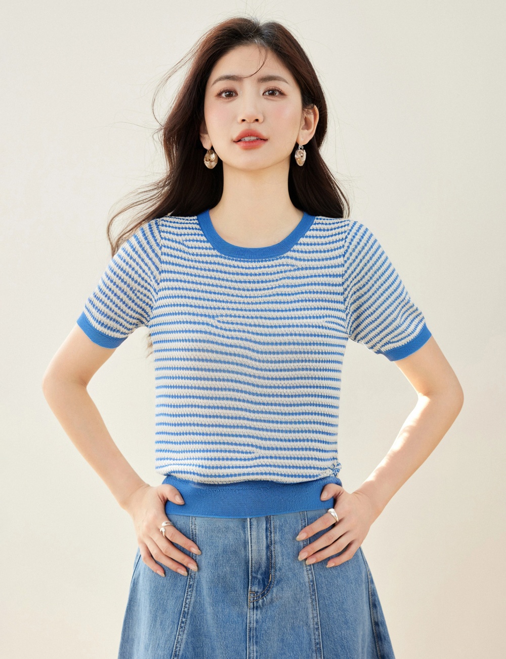 Niche stripe T-shirt all-match mixed colors tops