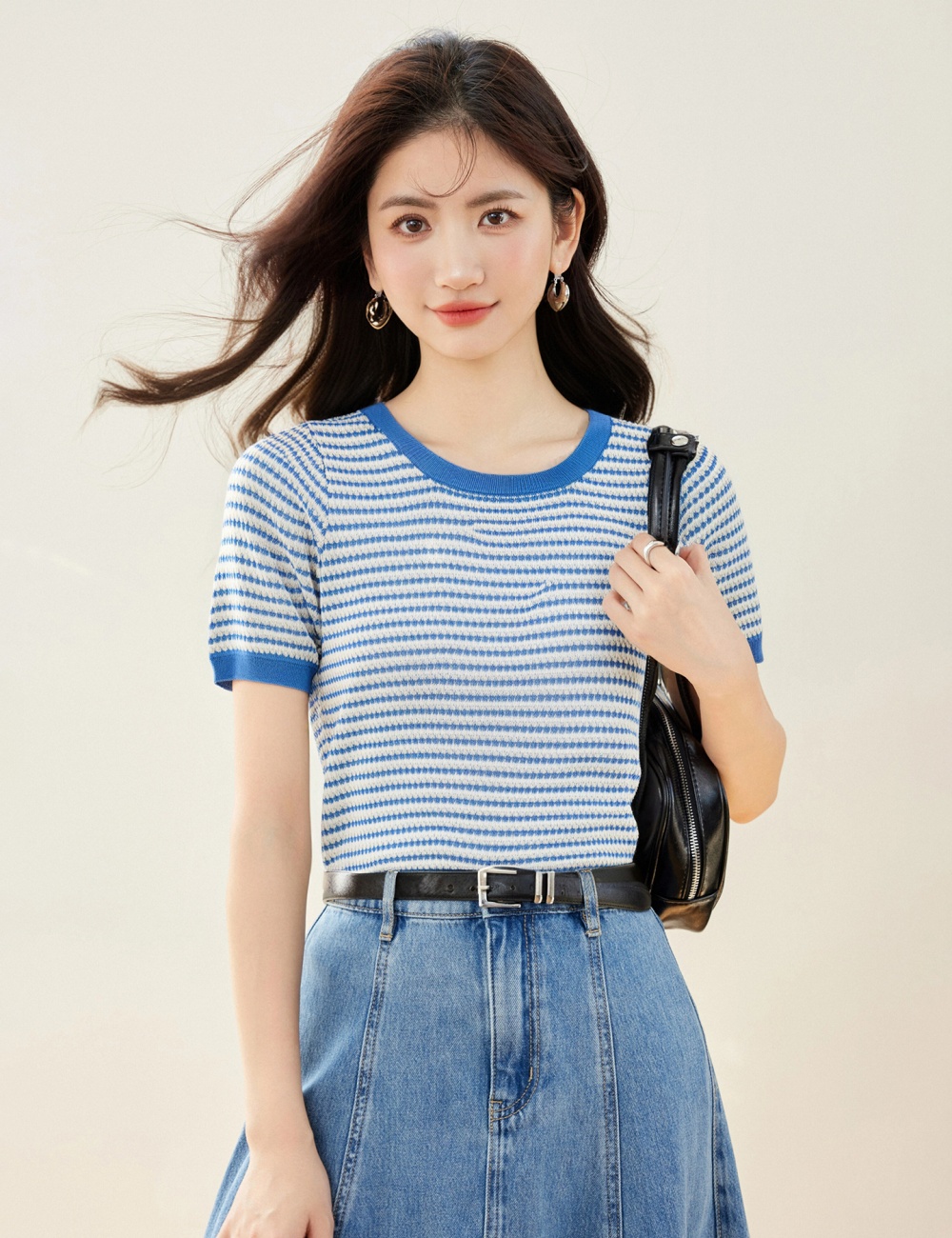 Niche stripe T-shirt all-match mixed colors tops