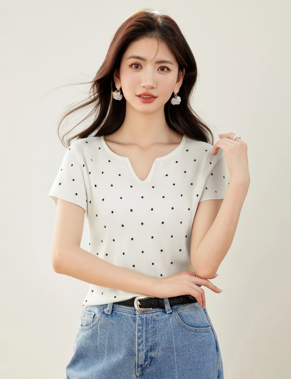 Short sleeve polka dot sweet Korean style show young tops