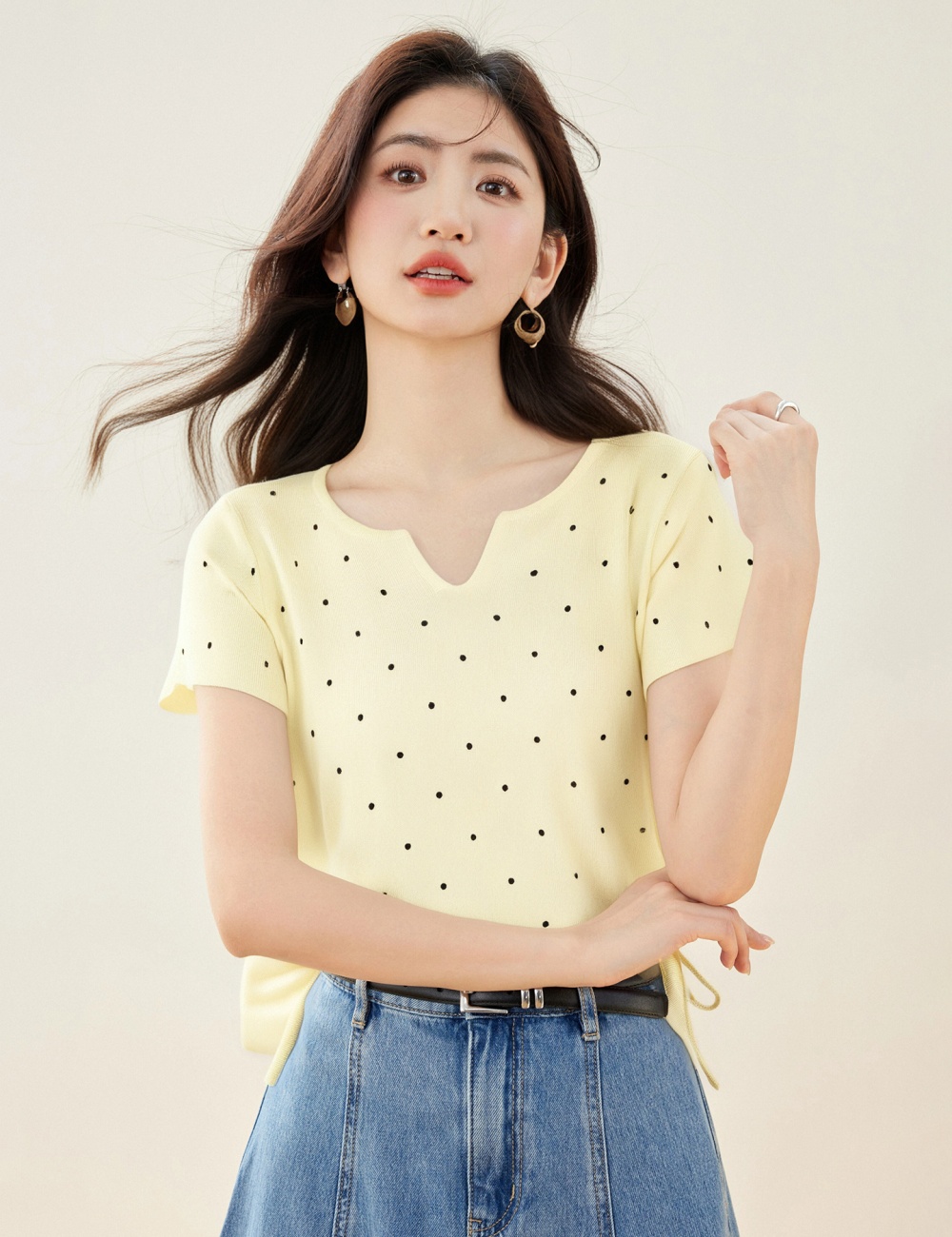 Short sleeve polka dot sweet Korean style show young tops