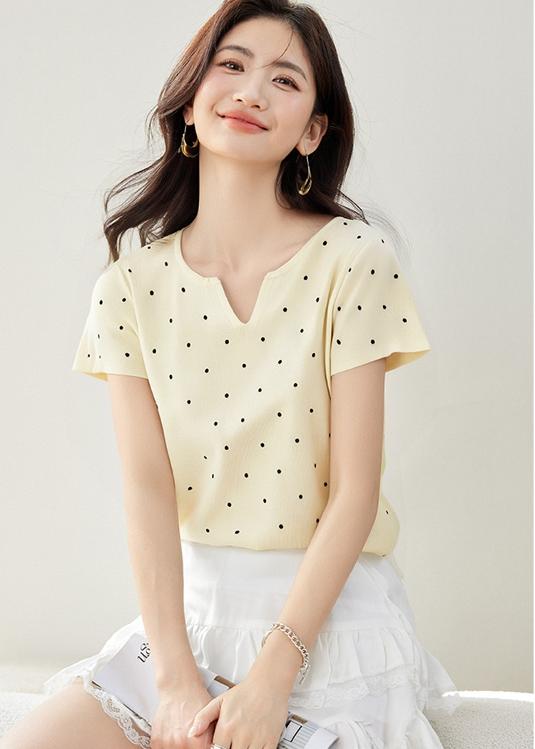 Short sleeve polka dot sweet Korean style show young tops