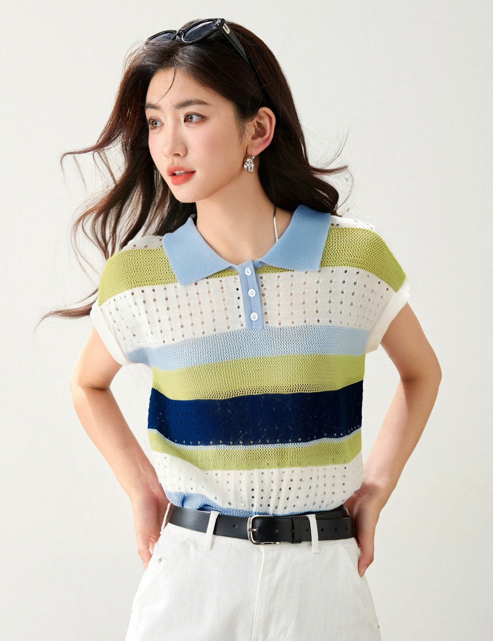 Summer all-match hollow sweater slim loose T-shirt for women