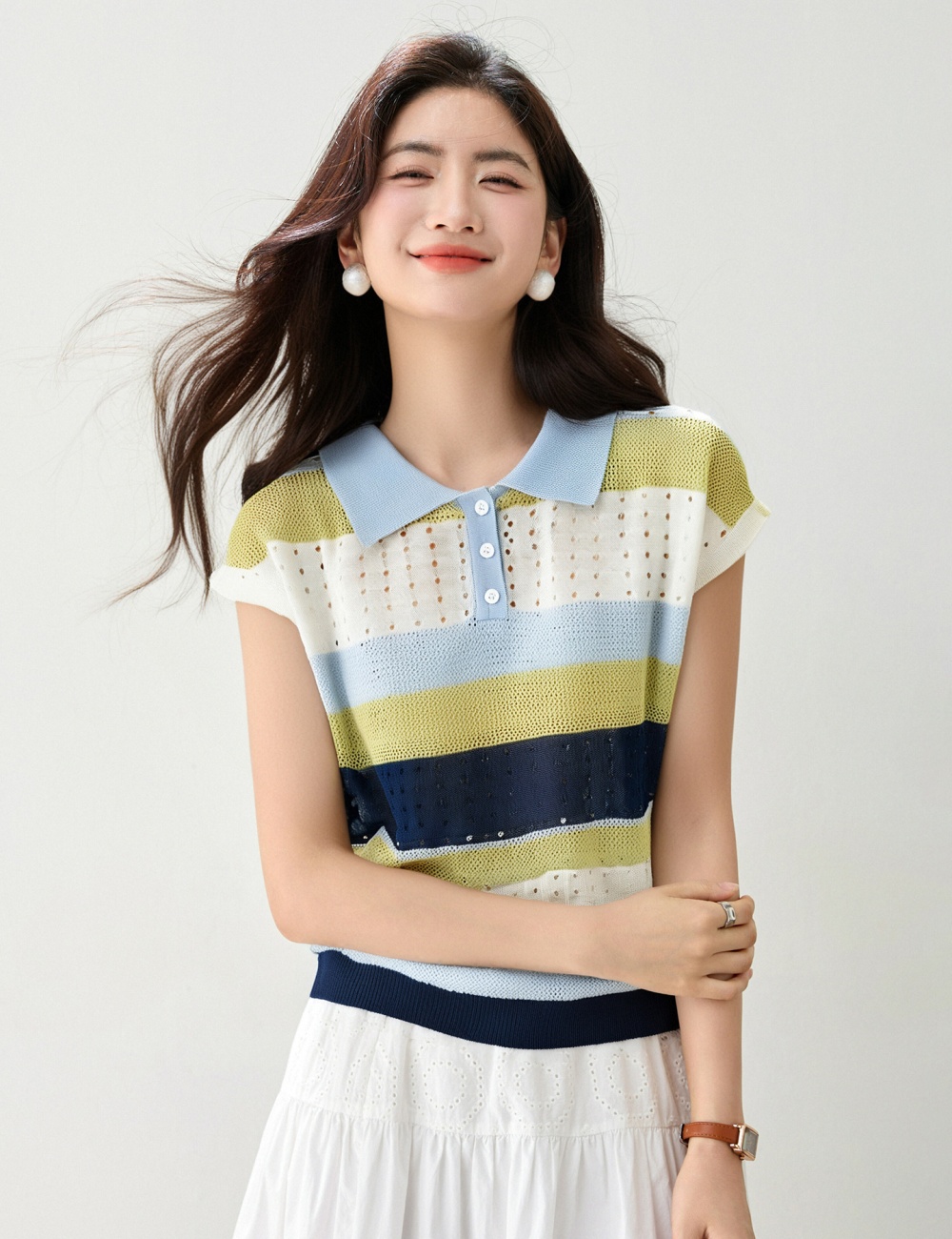Summer all-match hollow sweater slim loose T-shirt for women