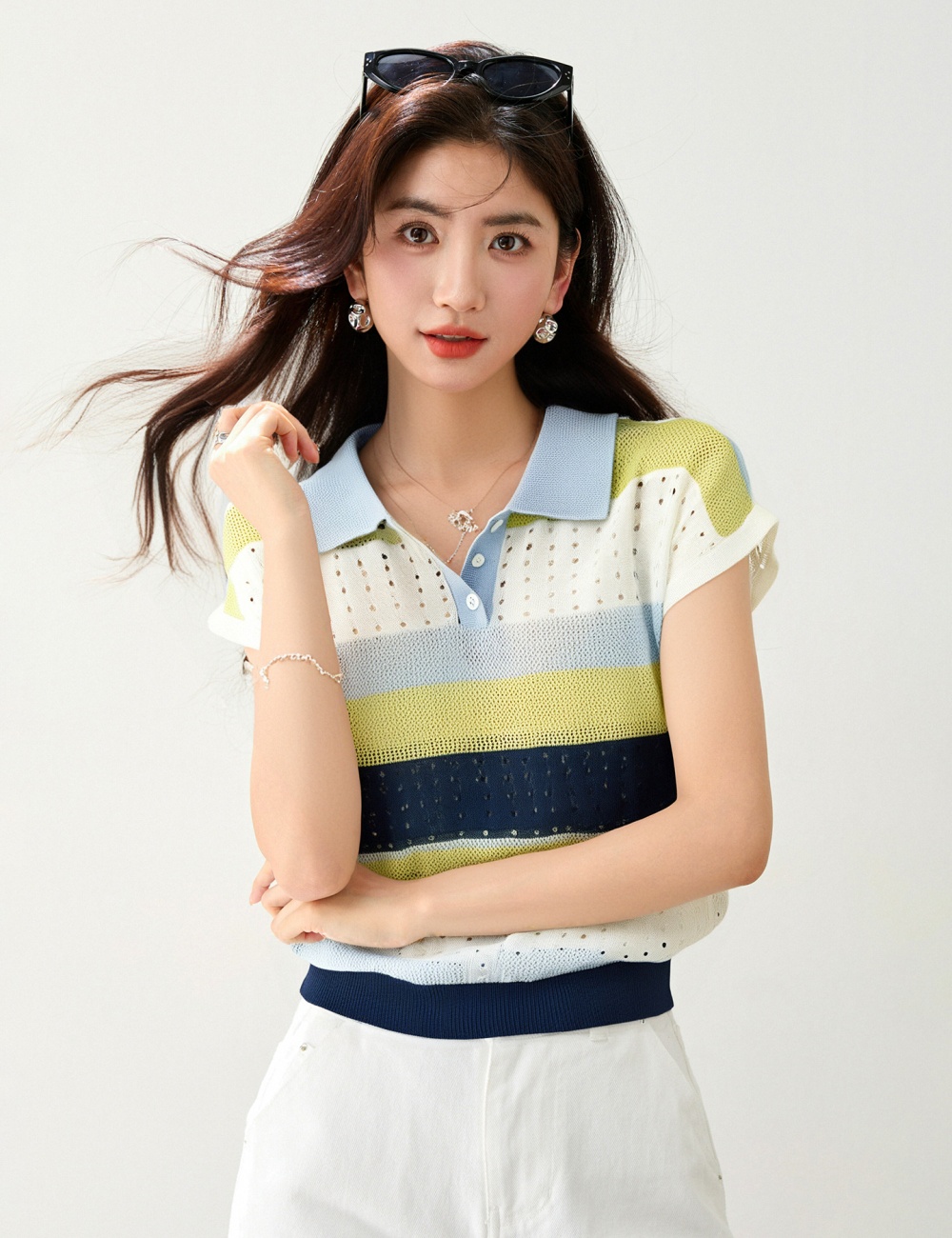 Summer all-match hollow sweater slim loose T-shirt for women