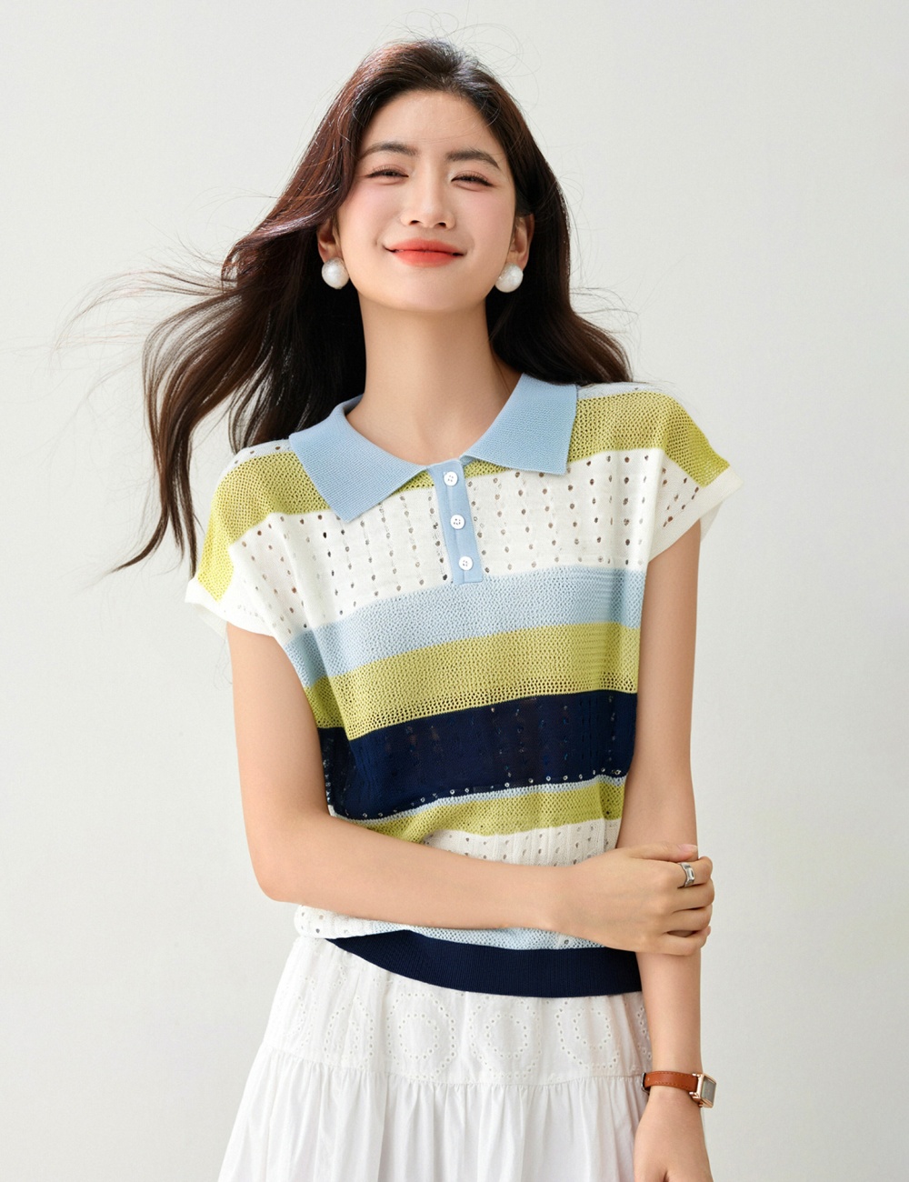 Summer all-match hollow sweater slim loose T-shirt for women
