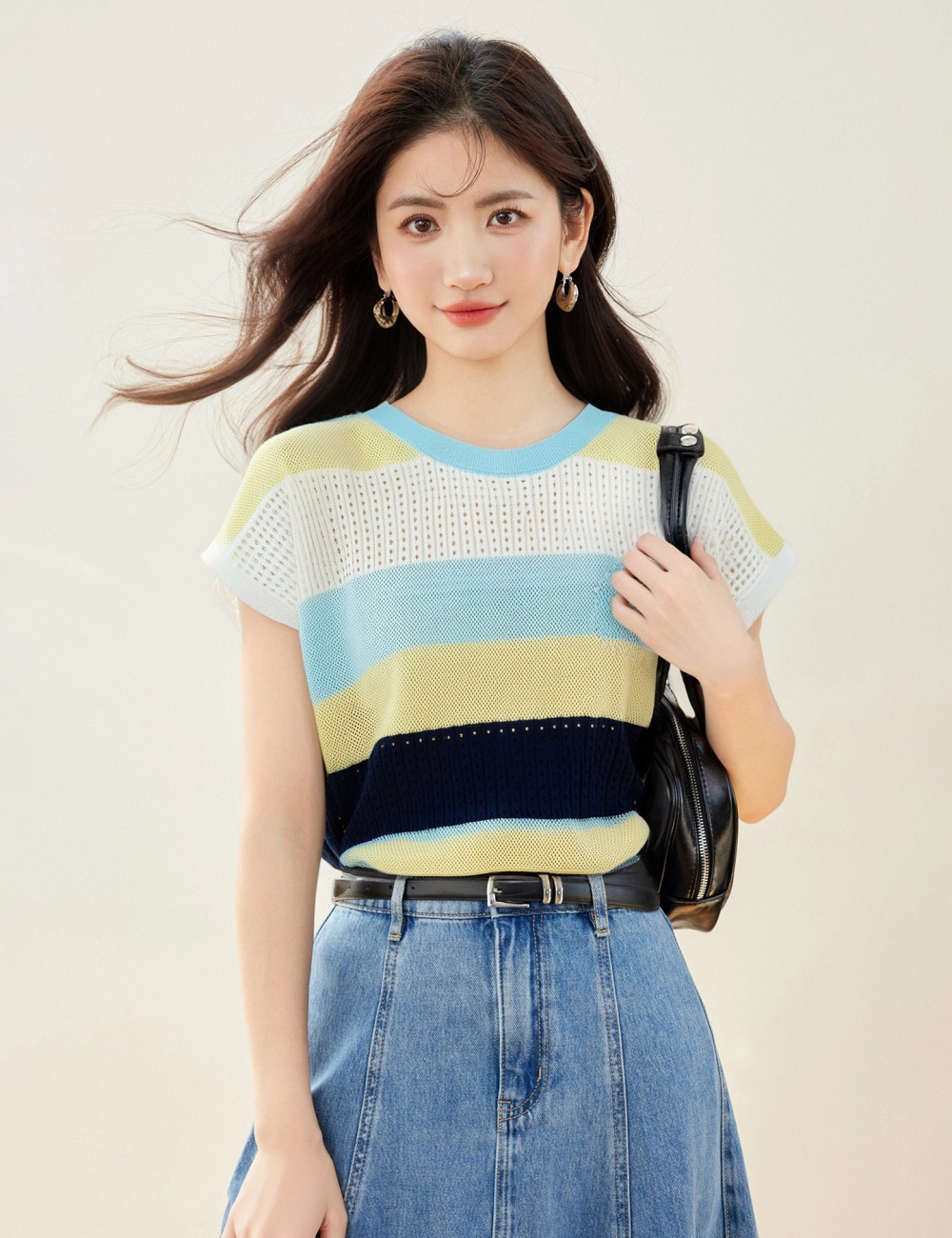 Mixed colors slim tops loose commuting T-shirt for women