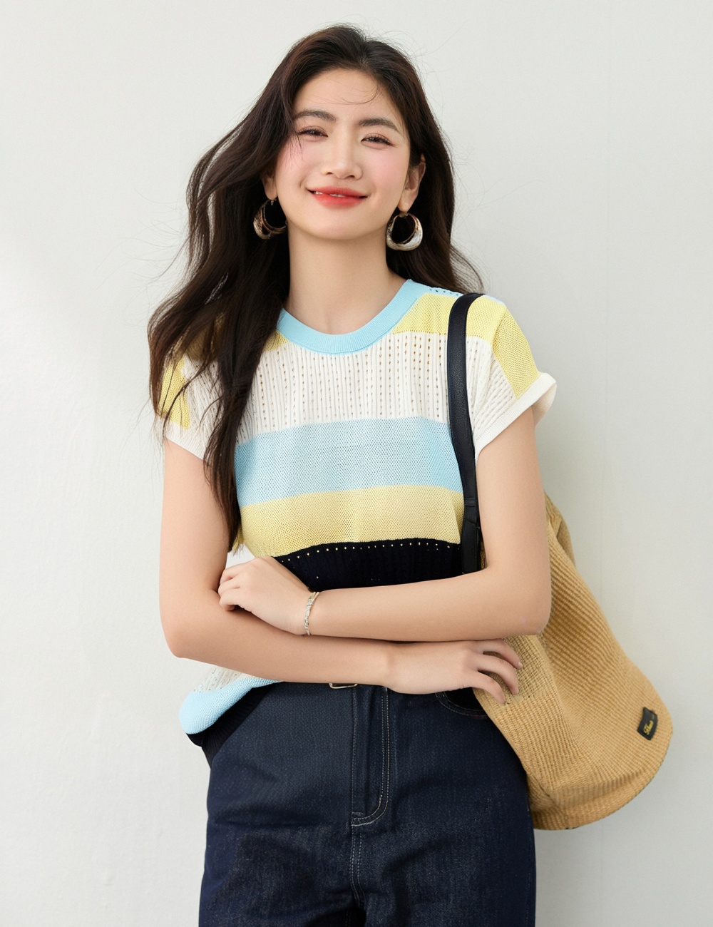 Mixed colors slim tops loose commuting T-shirt for women