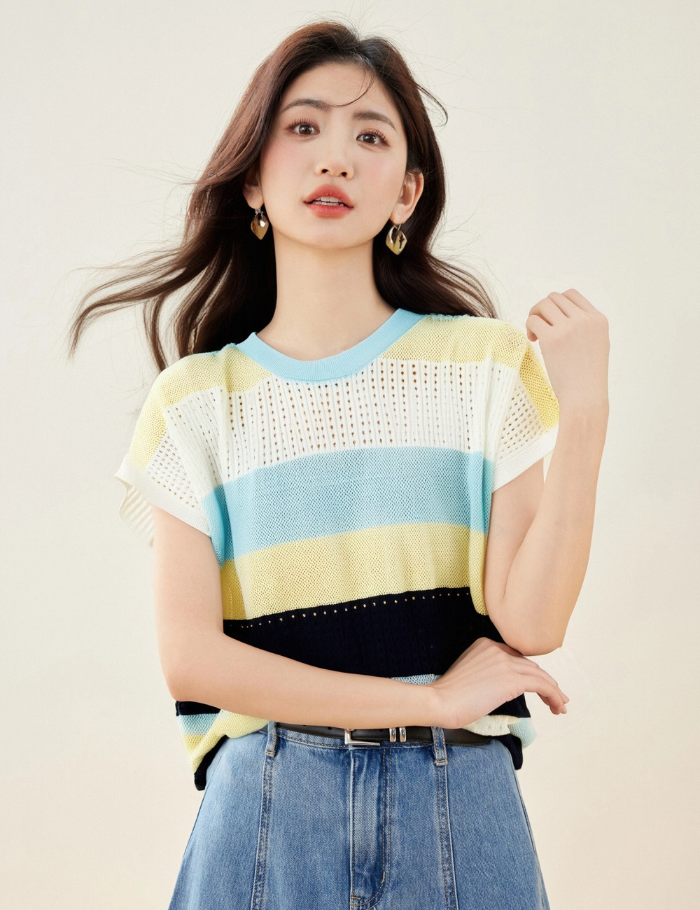 Mixed colors slim tops loose commuting T-shirt for women