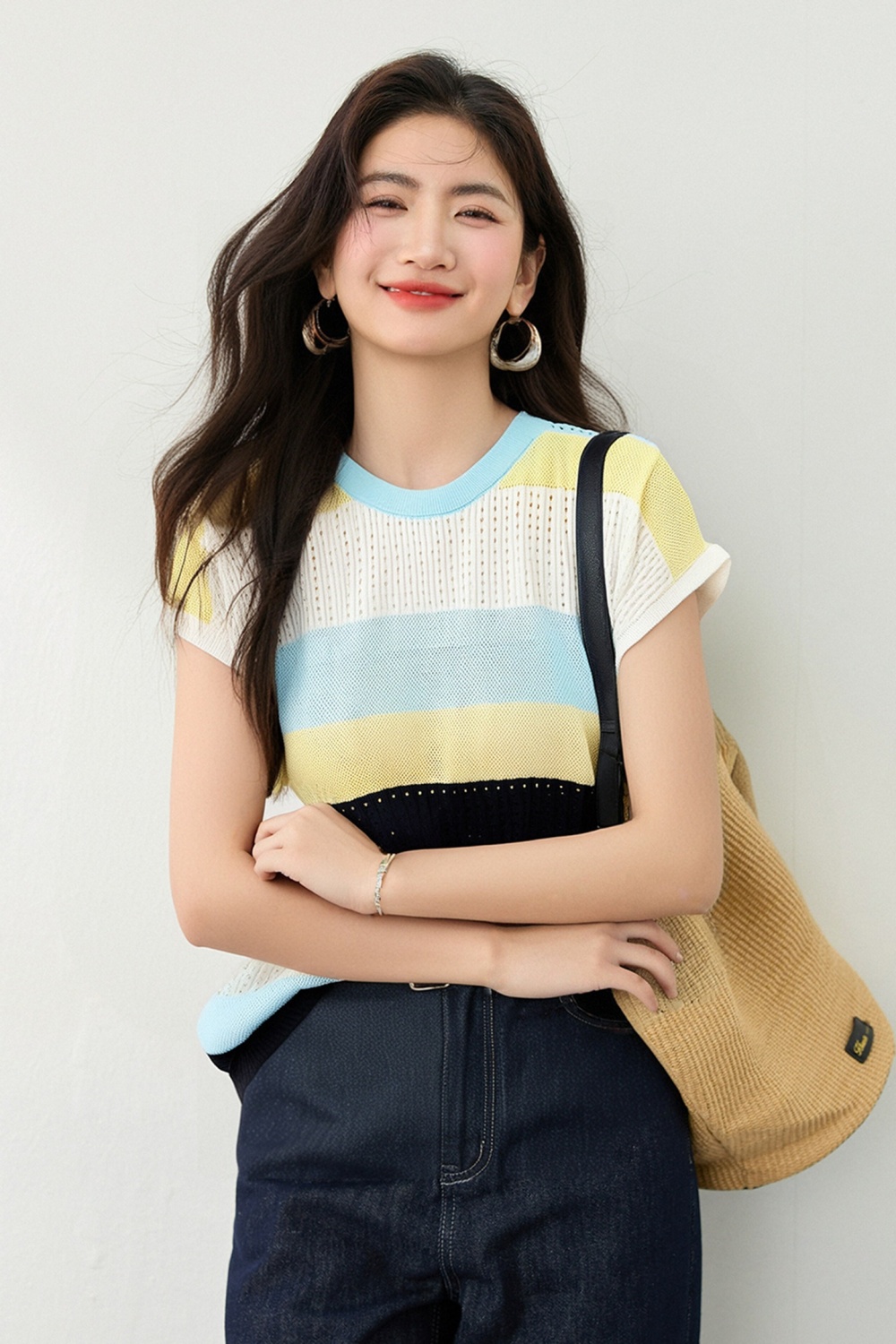 Mixed colors slim tops loose commuting T-shirt for women
