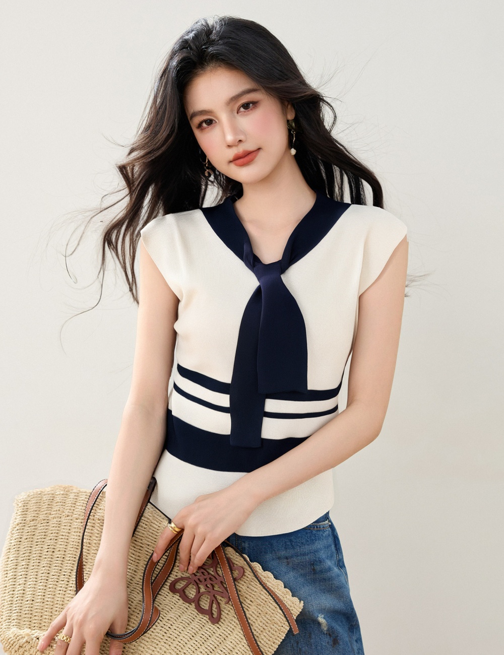 Casual sleeveless sweater France style shawl for women