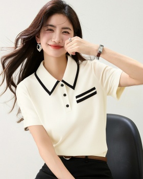 Short sleeve summer tops lapel college style T-shirt