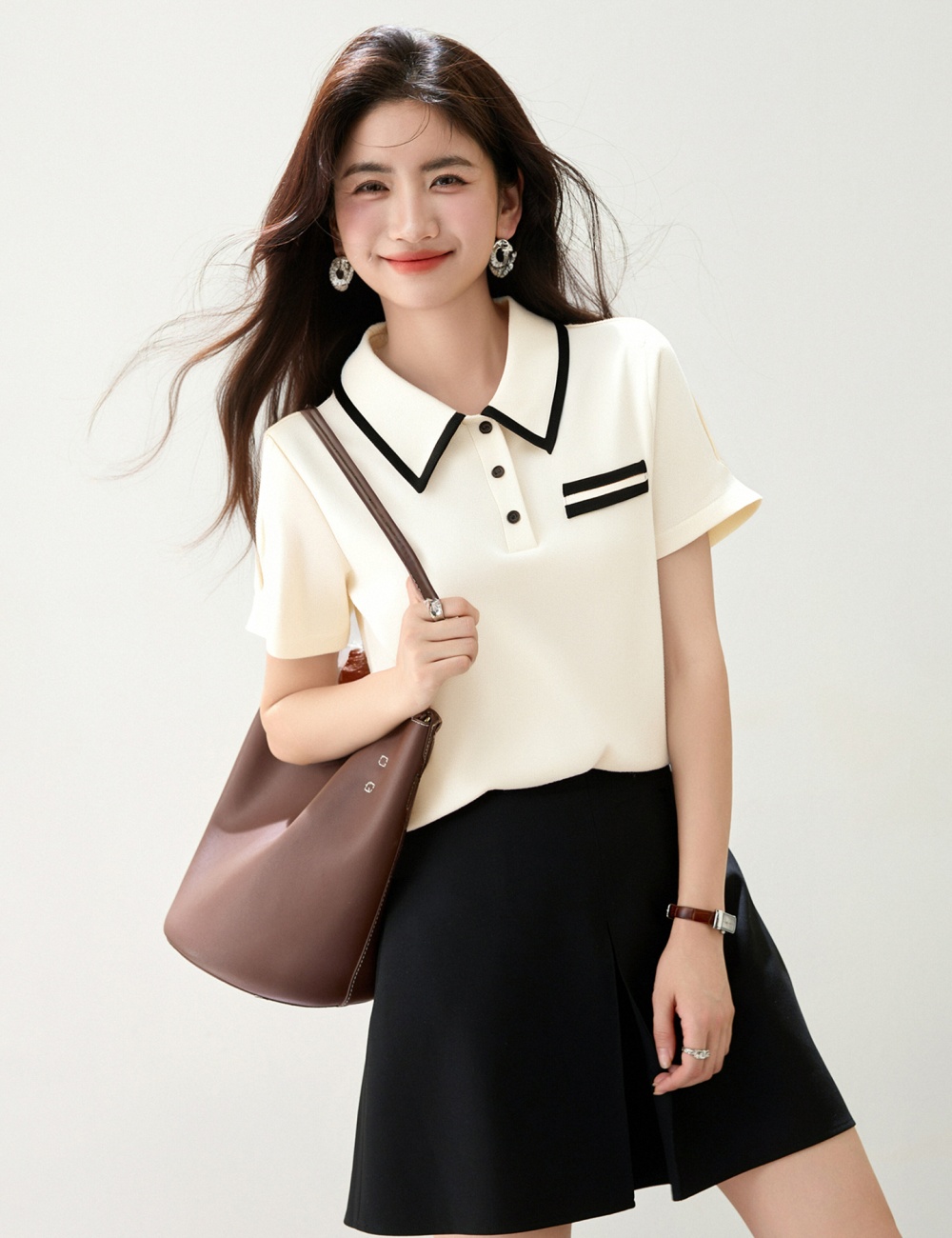 Short sleeve summer tops lapel college style T-shirt