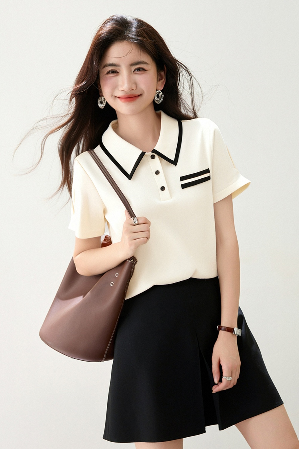 Short sleeve summer tops lapel college style T-shirt