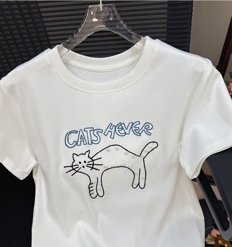 Beading summer Korean style tops Casual loose T-shirt
