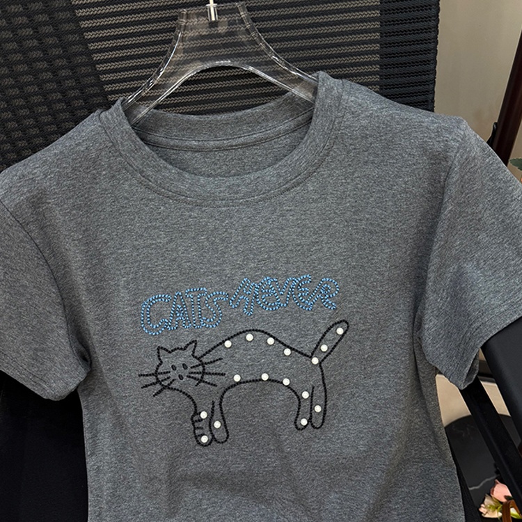 Beading summer Korean style tops Casual loose T-shirt