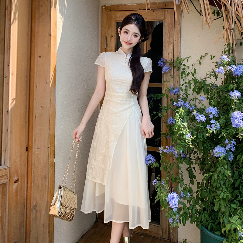 Chinese style temperament pinched waist dress