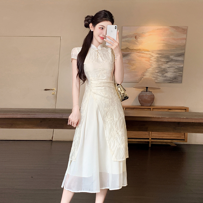 Chinese style temperament pinched waist dress