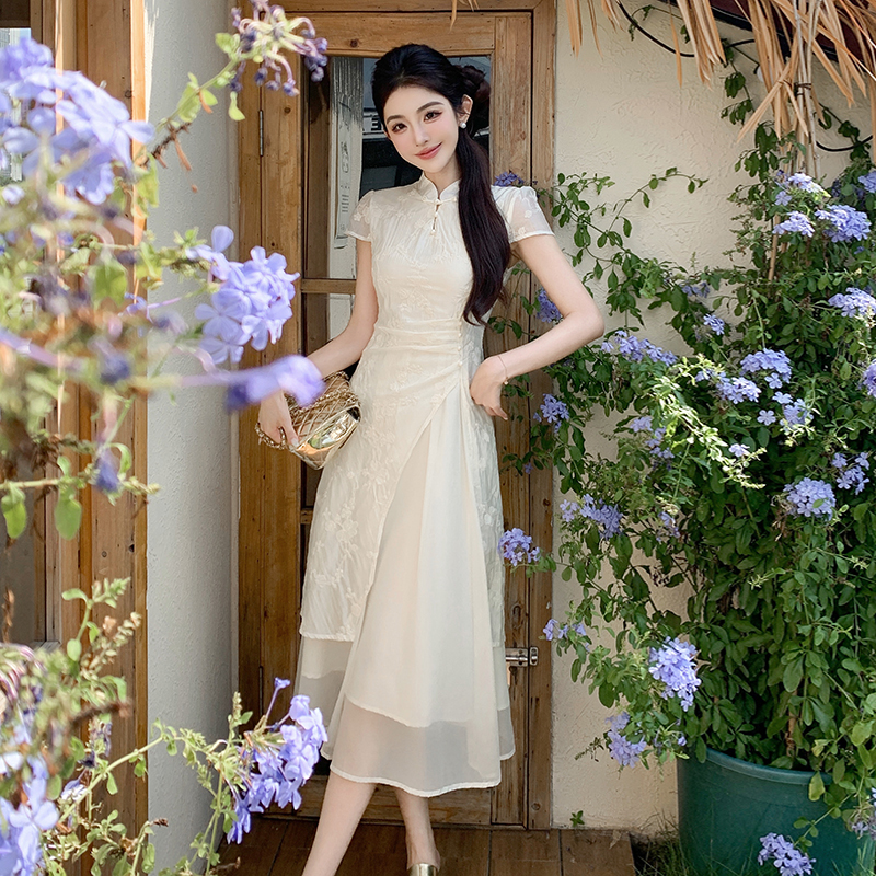 Chinese style temperament pinched waist dress