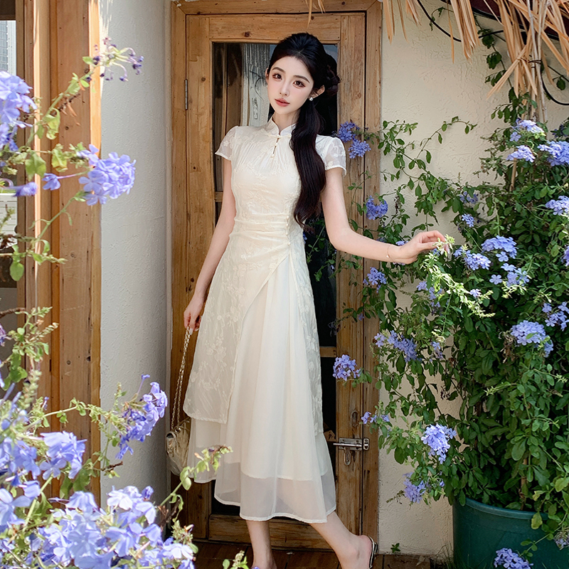 Chinese style temperament pinched waist dress