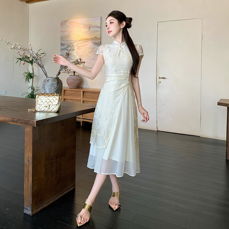 Chinese style temperament pinched waist dress