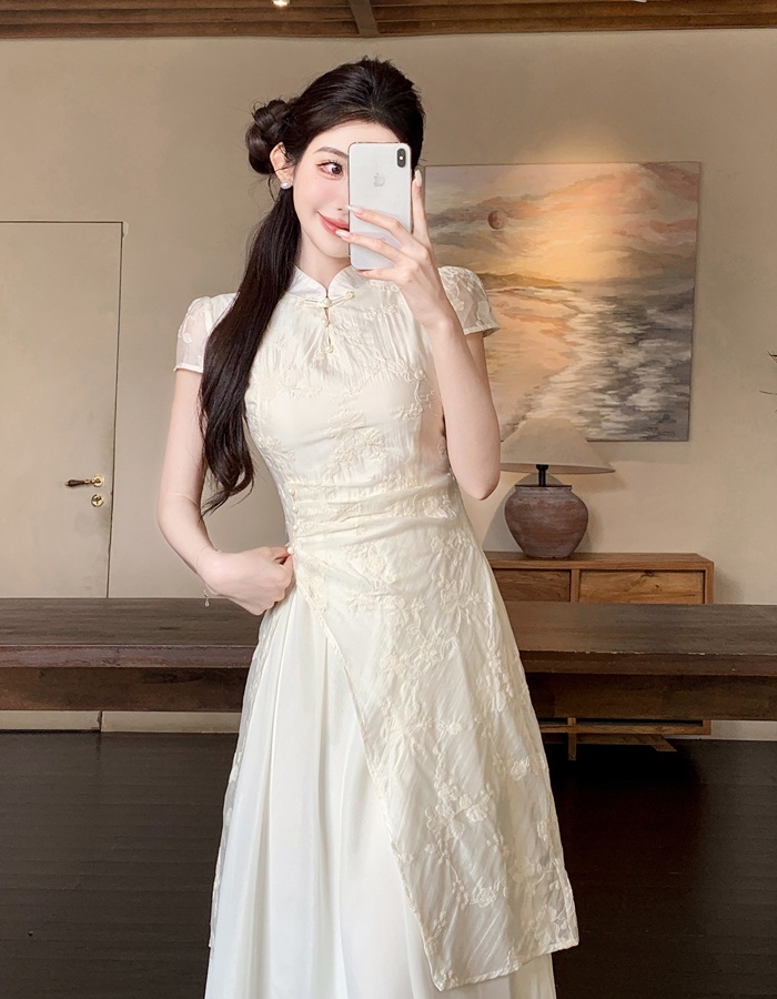 Chinese style temperament pinched waist dress