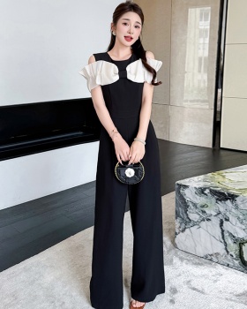 Slim France style strapless mixed colors jumpsuit