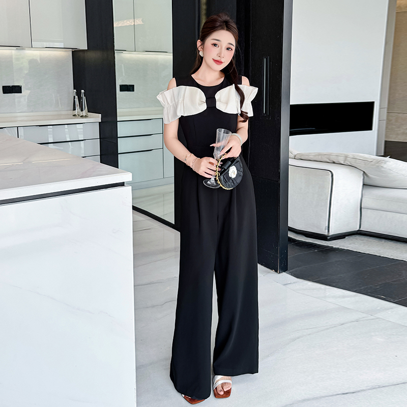 Slim France style strapless mixed colors jumpsuit