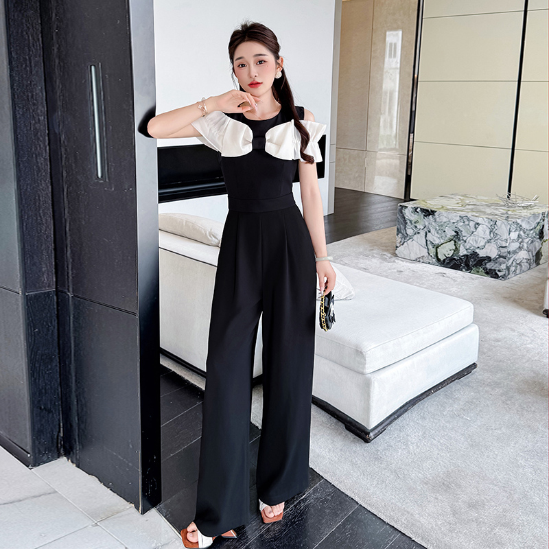 Slim France style strapless mixed colors jumpsuit