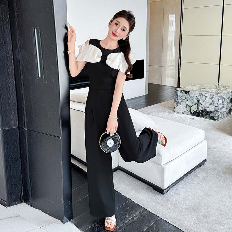 Slim France style strapless mixed colors jumpsuit