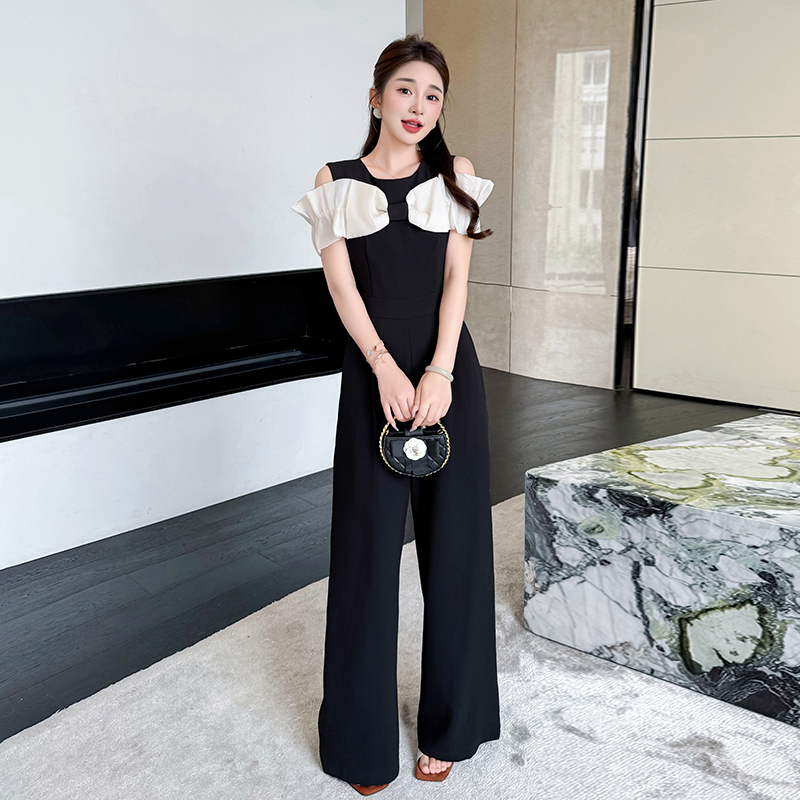 Slim France style strapless mixed colors jumpsuit