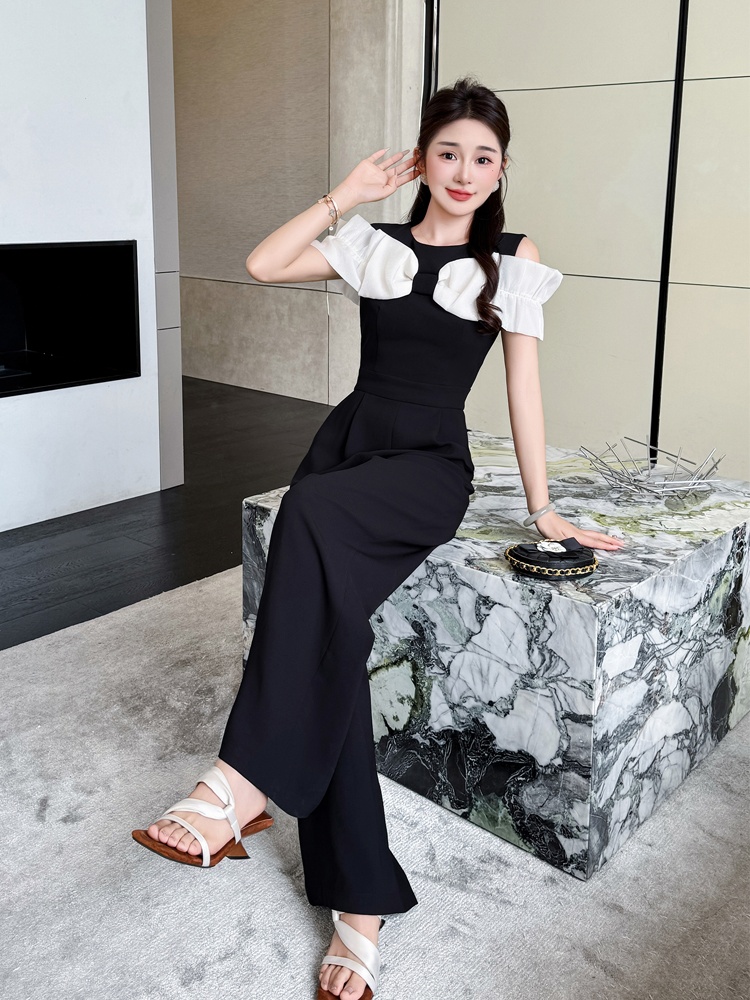 Slim France style strapless mixed colors jumpsuit