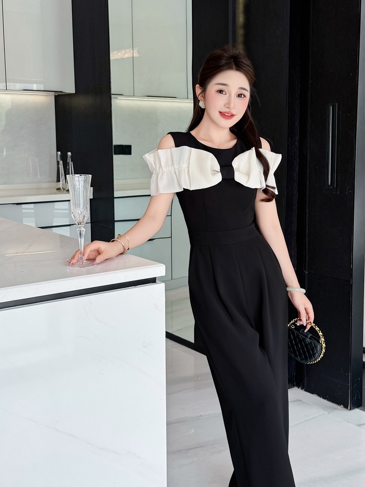 Slim France style strapless mixed colors jumpsuit