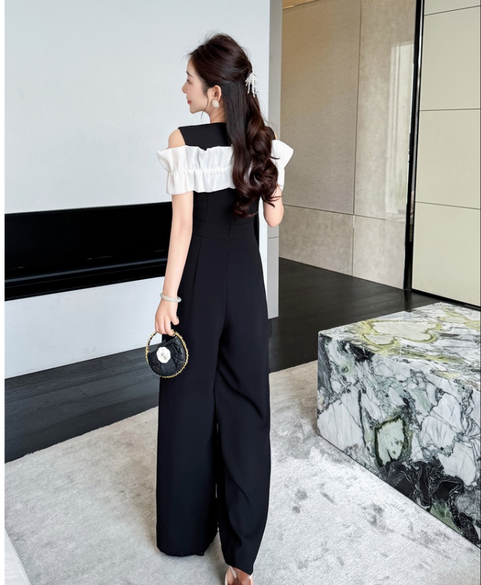 Slim France style strapless mixed colors jumpsuit