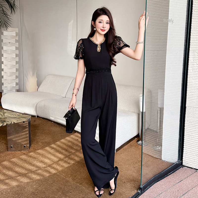 Beading summer light luxury splice sequins jumpsuit