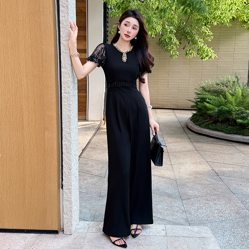 Beading summer light luxury splice sequins jumpsuit