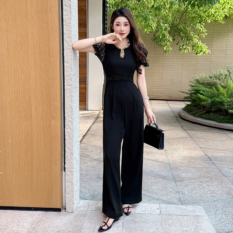 Beading summer light luxury splice sequins jumpsuit