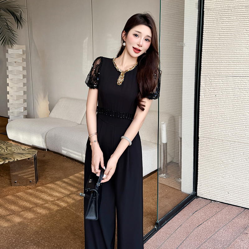 Beading summer light luxury splice sequins jumpsuit